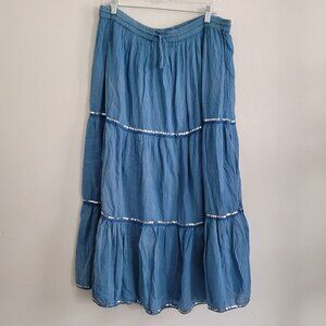 Blue Cotton Hippie Boho long Maxi skirt one size